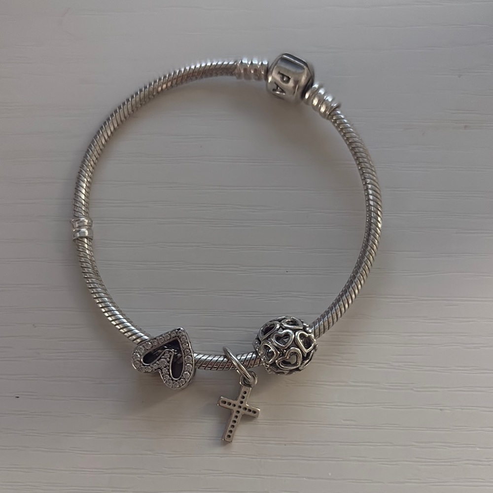 Pandora clasp bracelet with charms